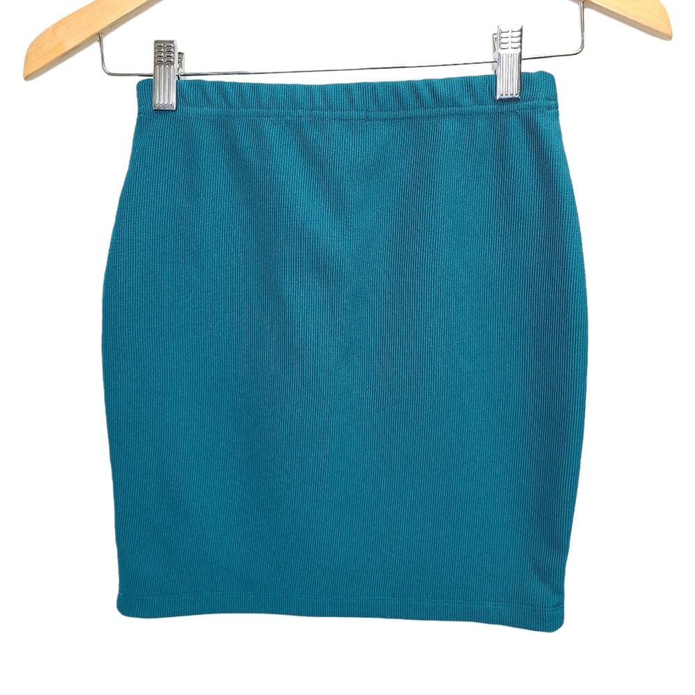 Forever 21 Teal Ribbed Knit Mini Skirt S